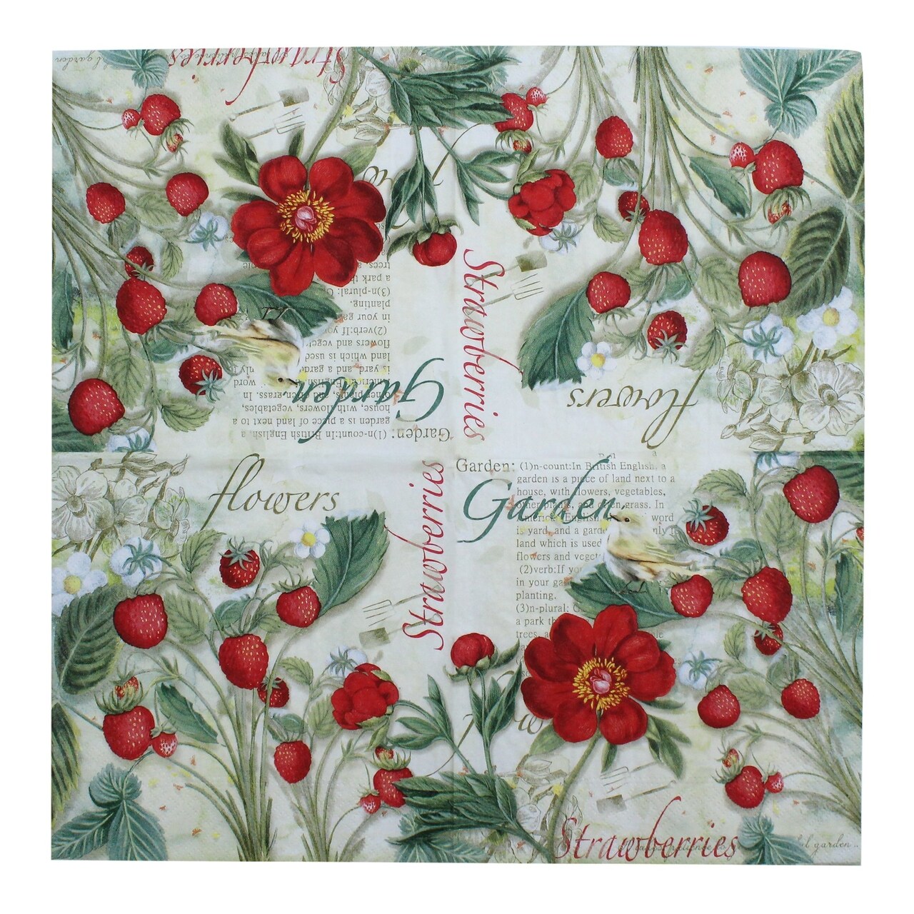 Pack of 3 - Little Birdie Decoupage Napkin 12"X12"-Berry Flora